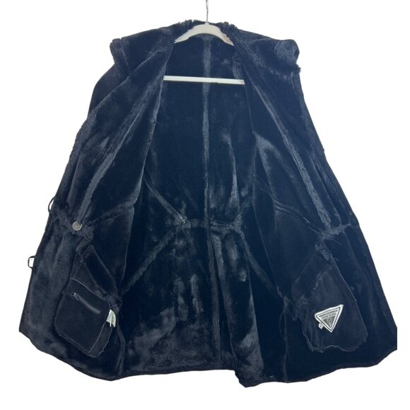 Vtg J.Percy Marvin Richards Women's M Black Suede Faux Fur Lined Coat Hooded 90s - Picture 13 of 14